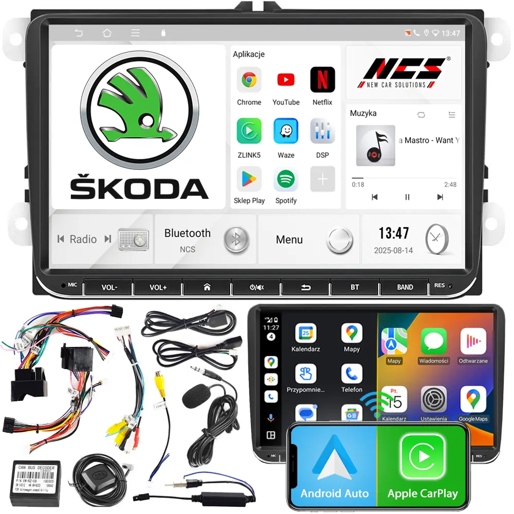 Radio nawigacja NCS P4V9 Android 9 do SKODA